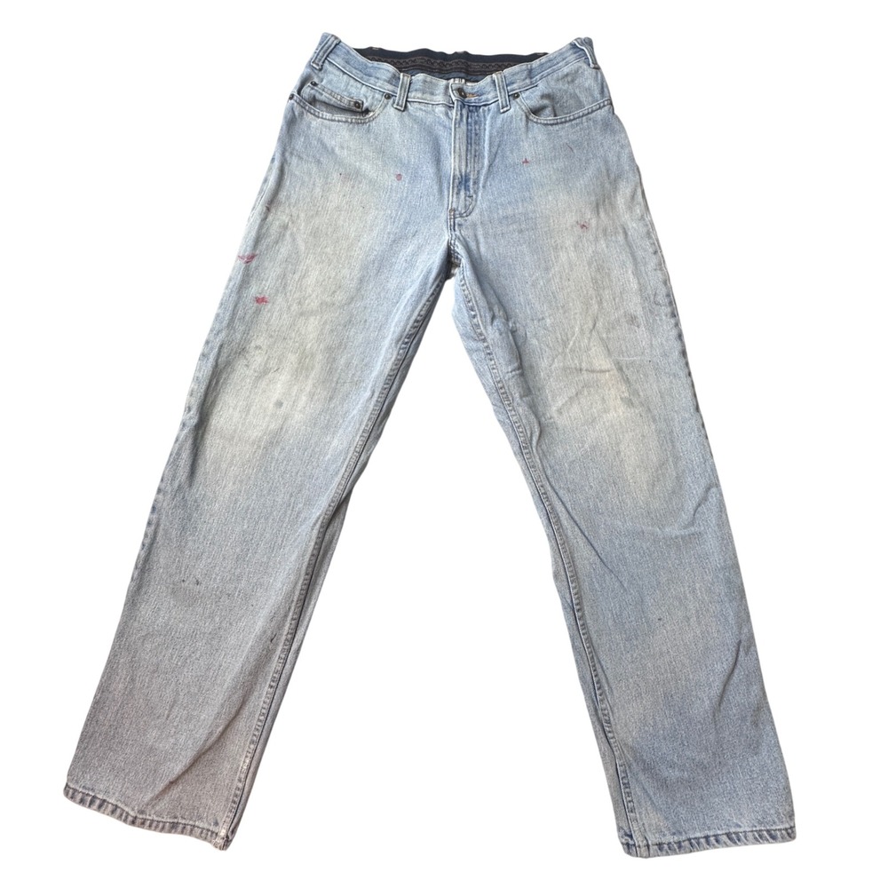 Haggar Jeans Mens 36x32 (34x30) Blue Light Wash Straight Leg Distressed Workwear